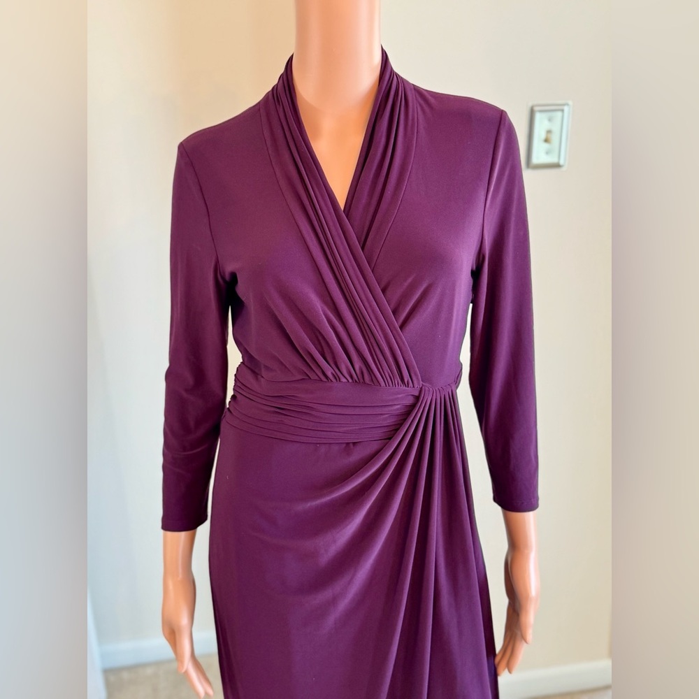 Jones New York Shaping Faux Wrap Knee Length Dress Purple Eggplant Size 6 - Picture 2 of 7